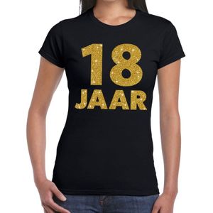 18 jaar goud glitter tekst t-shirt zwart dames - dames shirt 18 jaar - verjaardag kleding