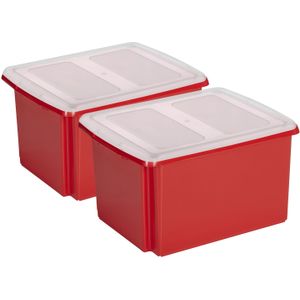 Sunware set van 2x opslagboxen 32 liter rood 45 x 36 x 24 cm met afsluitbare deksel