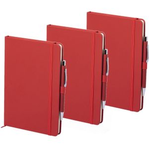 Set van 5x stuks luxe schriften/notitieboekje rood met elastiek en pen A5 formaat - 100x gelinieerde paginas
