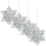 Christmas Decoration kersthangers sneeuwvlokken - 4x -zilver -11,5 cm