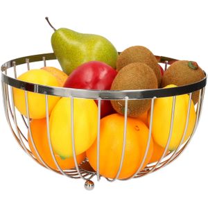 Metalen fruitmand/fruitschaal zilver rond 25 x 14 cm - Fruitschalen/fruitmanden - Draadmand