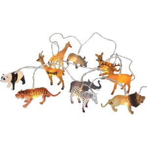 Svenska Living Kerstverlichting lichtsnoer - safari dieren - 170 cm - batterij - 10 leds