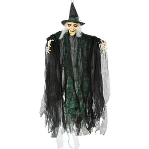 Halloween/horror thema hang decoratie pop heks - met LED licht - enge/griezelige pop - 110 cm