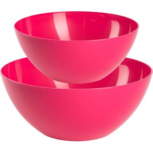 Plasticforte voedsel serveer schalen set - 2x stuks - fuchsia roze - kunststof - Dia 23 en 26 cm