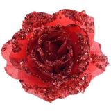 10x stuks rode glitter rozen met clip - Kerstversiering/kerstboomversiering