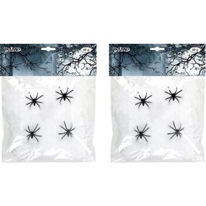 Boland Decoratie spinnenweb/spinrag met spinnen - 2x - 60 gram - wit - Halloween/horror thema versiering