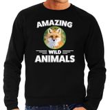 Sweater vos - zwart - heren - amazing wild animals - cadeau trui vos / vossen liefhebber