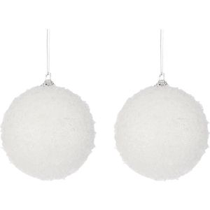 6x Witte sneeuw kerstballen/sneeuwballen 8 cm - Kerstboomversiering/kerstversiering/boomversiering