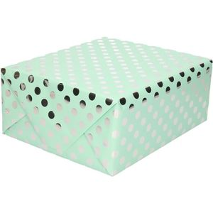 Mintgroene folie inpakpapier/cadeaupapier zilveren stip 200 x 70 cm - Inpakpapier/cadeaupapier/geschenkpapier - Cadeautjes inpakken