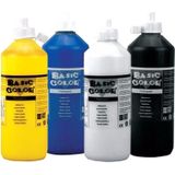 Set van 4x flessen Blauwe-Gele-Witte-Zwarte hobby knutselen kinder verf op waterbasis - 500 ml per fles - Schilderen/verfen