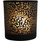 Set van 3x stuks theelichthouder/waxinelichthouder glas mat zwart 18 cm jaguar print - Windlichtjes/kaarsenhouders