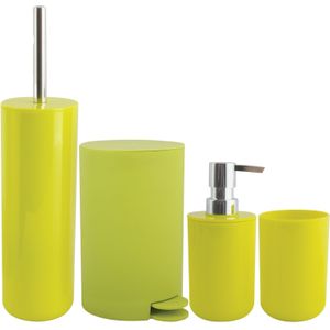 MSV Toiletborstel in houder/beker/zeeppompje/pedaalemmer set Moods - kunststof - appel/lime groen