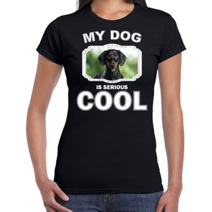 Coole teckels honden t-shirt my dog is serious cool zwart - dames - teckel liefhebber cadeau shirt