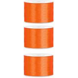 3x Hobby/decoratie oranje satijnen sierlinten 5 cm/50 mm x 25 meter - Cadeaulint satijnlint/ribbon - Oranje linten - Hobbymateriaal benodigdheden - Verpakkingsmaterialen