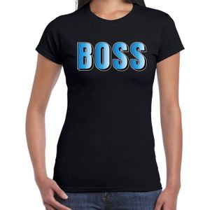 Boss t-shirt zwart met blauwe letters voor dames - fun tekst shirts / grappige t-shirts