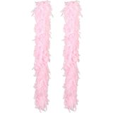 Boland Carnaval verkleed boa met veren - 2x - lichtroze - 180 cm - 80 gram - Glitter and Glamour