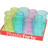3x stuks water/limonade schenkkannen/sapkannen 2 liter met 24x stuks kunststof gekleurde glazen van 200 ML voordeelset
