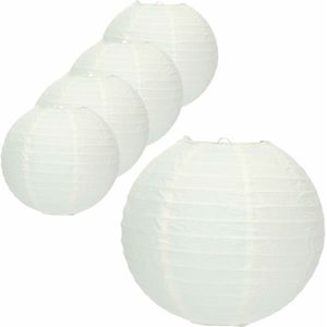 Pakket van 8x stuks luxe bol lampionnen gebroken wit 25 cm - Party lampionnen - Bruiloft feestartikelen