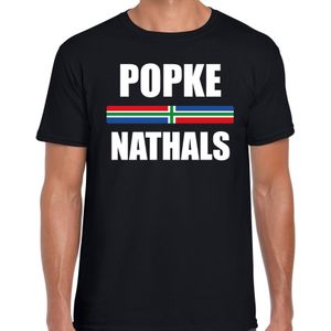 Popke nathals met vlag Groningen t-shirt zwart heren - Gronings dialect cadeau shirt