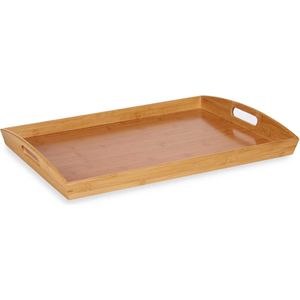 Rechthoekige bamboe houten dienblad met handvaten 58 x 38 x 6 cm met opstaande rand