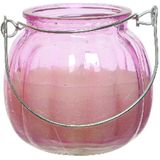 Decoris citronella kaarsen - 3x - in gekleurd glas - 15 branduren - 8 cm - roze