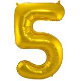 Folie ballonnen - Leeftijd cijfer 65 - goud - 86 cm - en 2x slingers