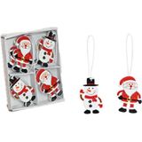 24x stuks houten kersthangers kerstmannen en sneeuwpop 6 cm kerstornamenten - Kerstversiering ornamenten/kerstboomversiering