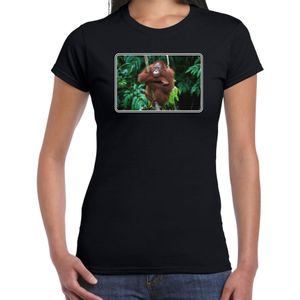 Dieren shirt met apen foto - zwart - voor dames - natuur / Orang Oetan aap cadeau t-shirt / kleding