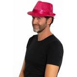 Carnaval verkleed set - hoedje en bretels - roze - volwassenen - glitters