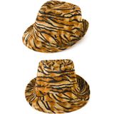 Verkleed hoedje Party Kojak hoed met tijgerprint - 2x - bruin - Carnaval/pimp/festival/foute party