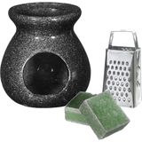 Ideas4seasons Amberblokjes/geurblokjes cadeauset - dennen - inclusief geurbrander en mini rasp