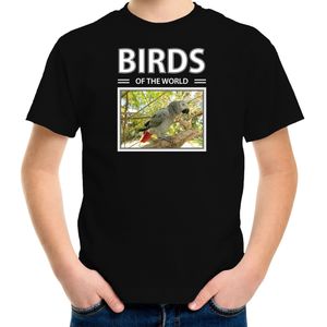 Dieren foto t-shirt Grijze roodstaart papegaai - zwart - kinderen - birds of the world - cadeau shirt vogel liefhebber - kinderkleding / kleding
