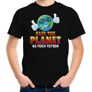 Funny emoticon t-shirt safe the planet zwart voor kids -  Fun / cadeau shirt
