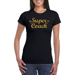 Super Coach cadeau t-shirt met gouden glitters op zwart voor dames -  Bedankt cadeau voor een coach