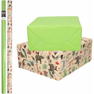 4x Rollen kraft inpakpapier jungle/oerwoud pakket - dieren/groen 200 x 70 cm - cadeau/verzendpapier