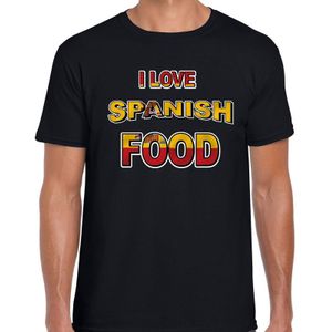 I love Spanish food t-shirt zwart met kleuren Spaanse vlag voor heren - Spaans eten t-shirts