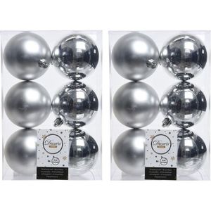 60x Zilveren kunststof kerstballen 8 cm - Mat/glans - Onbreekbare plastic kerstballen - Kerstboomversiering zilver