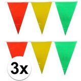 3x vlaggenlijn / slinger - 10 meter - geel / rood / groen - carnaval versiering