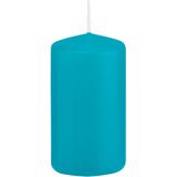 1x Turquoise blauwe cilinderkaarsen/stompkaarsen 5 x 10 cm 23 branduren - Geurloze kaarsen turkoois blauw - Woondecoraties