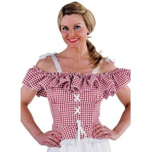 Tiroler blouse Carmen voor dames - rood geruit - Oktoberfest kleding