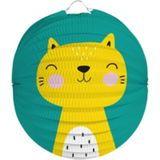 Folat Lampion kat/poes - 3x - 22 cm - blauw - papier - Sint maarten/kinderfeestje lampionnen