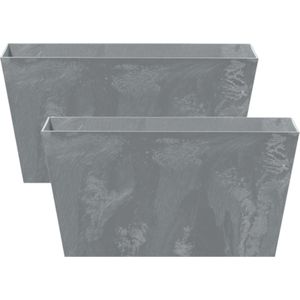 Set van 3x Stuks Kunststof Bloembakken/Plantenbakken Rechthoek Betonlook 40 cm Grijs