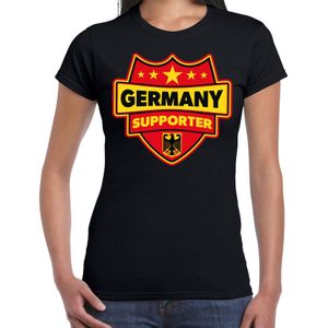 Germany supporter schild t-shirt zwart voor dames - Duitsland landen t-shirt / kleding - EK / WK / Olympische spelen outfit