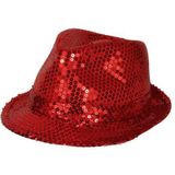 Rood trilby glitter party hoedje met rode zonnebril