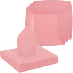 Santex feest/verjaardag servies set - 10x gebaksbordjes/25x servetten - roze - karton