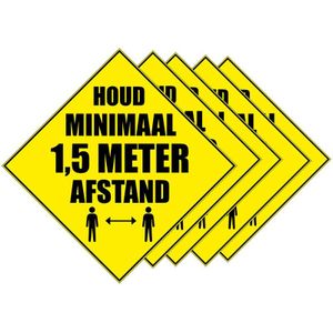 5x Waarschuwingssticker Houd 1,5 meter afstand sticker 10,5 cm - Afstand houden sticker voor bedrijven