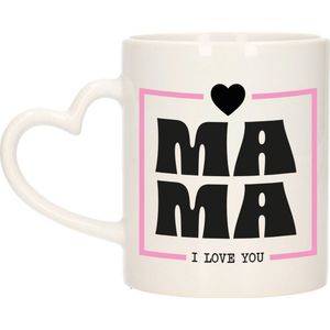 Bellatio Decorations Cadeau koffie/thee mok voor mama - wit - ik hou van jou - hartjes oor - Moederdag