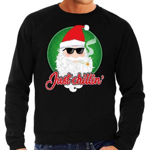 Foute Kersttrui / sweater - Just chillin - zwart voor heren - kerstkleding / kerst outfit