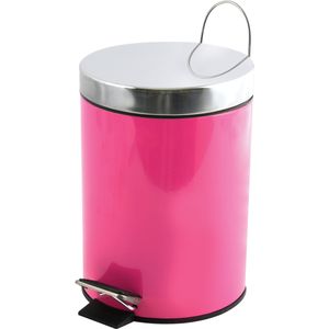 MSV Prullenbak/pedaalemmer - metaal - fuchsia roze - 3 liter - 17 x 25 cm - Badkamer/toilet