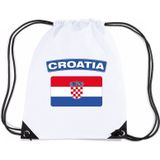 Kroatie nylon rijgkoord rugzak/ sporttas wit met Kroatische vlag